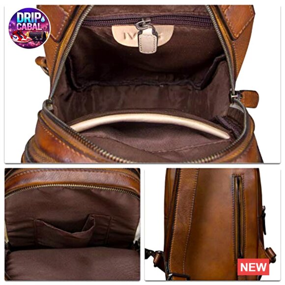 Genuine Leather Sling Backpack Crossbody Bag Adjustable Strap